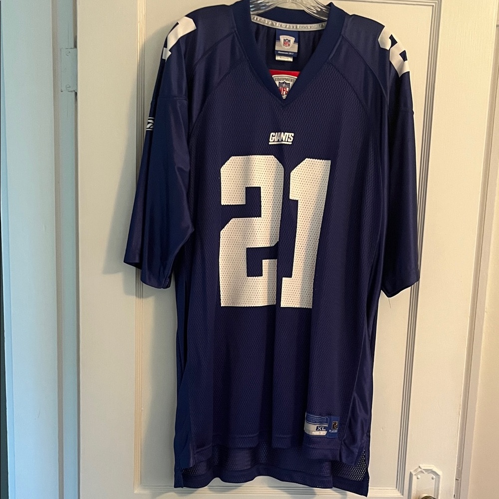 NY Giants football jersey Tiki Barber #21 blue and white men’s XL